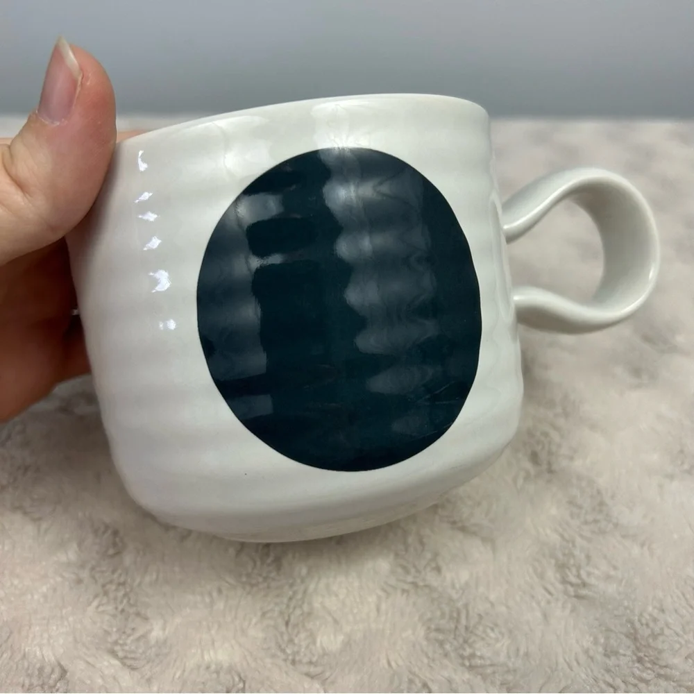 Crate & Barrel Camilla Engdahl Black Dot Coffee Mug Ribbed Circle White